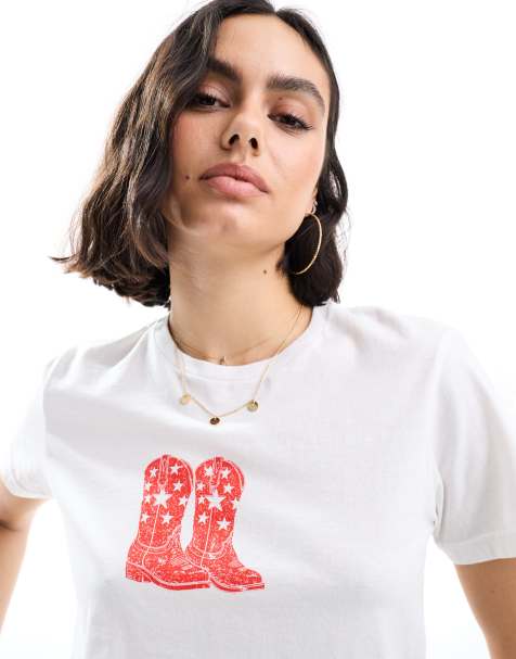 Miss Selfridge cowgirl graphic tee in white - view 1