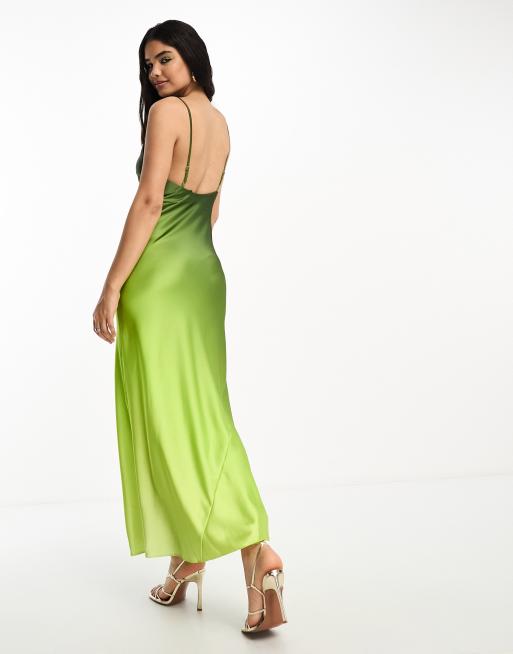 Miss Selfridge cowl back satin maxi dress in green ombre | ASOS