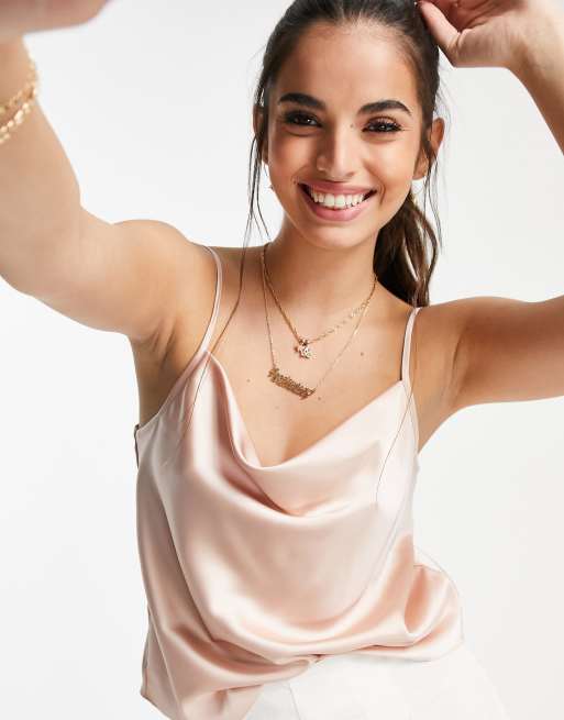 Miss Selfridge cowl neck cami top in blush