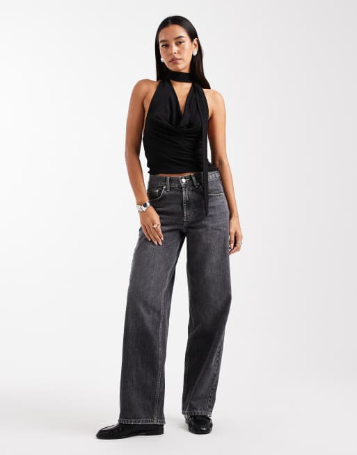 Miss Selfridge cowl neck halterneck top in black, 2 of 4