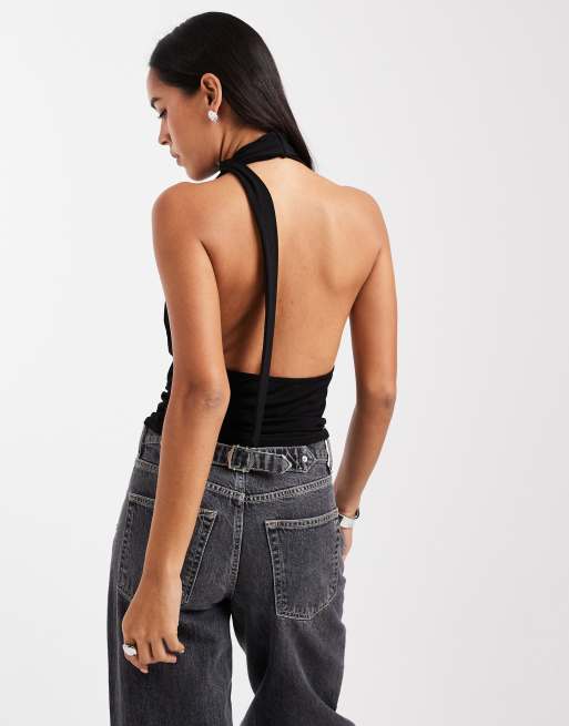 Miss Selfridge cowl neck halterneck top in black, 4 of 4