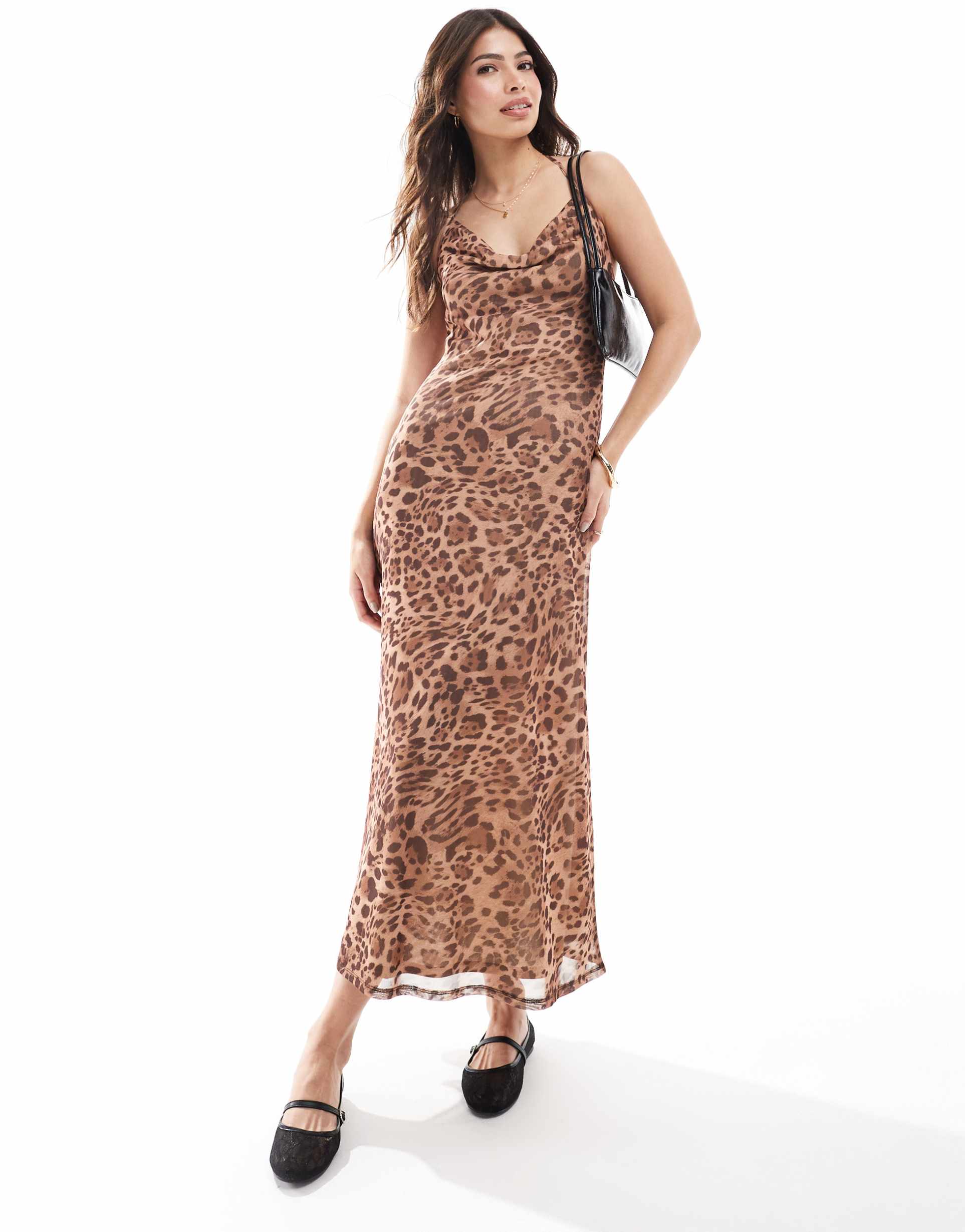 miss selfridge cowl neck maxi dress in leopard print