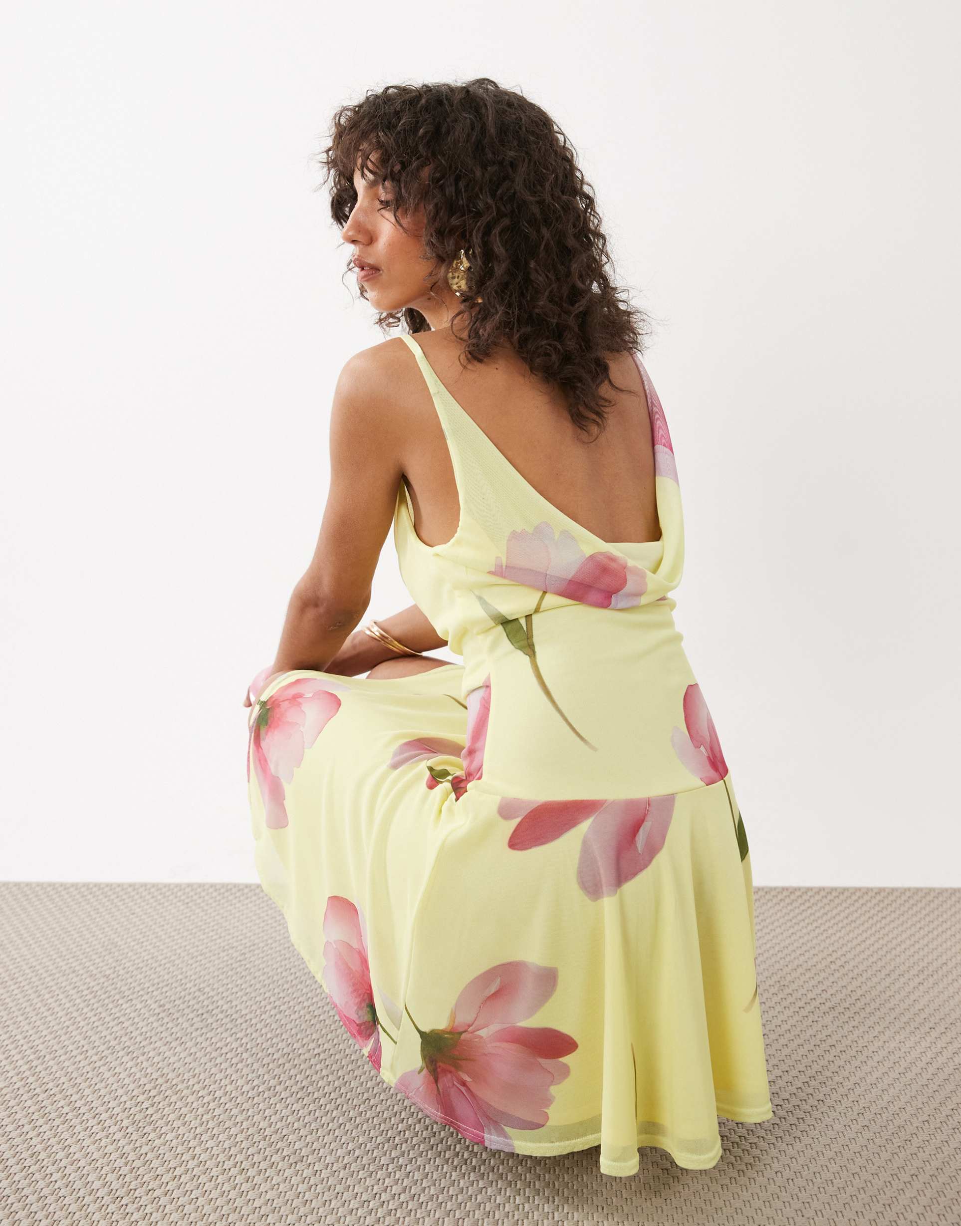 miss selfridge cowl neck mini dress with asymmetric hem in flower print