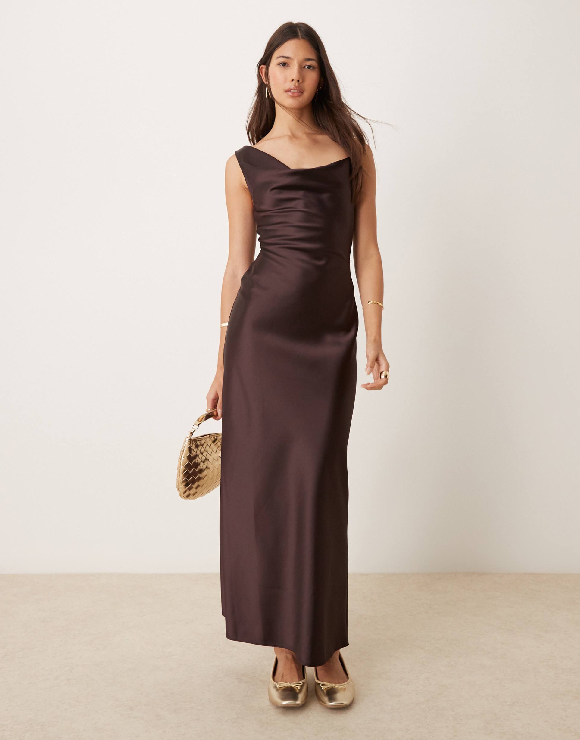 miss selfridge cowl neck satin midi slip dress