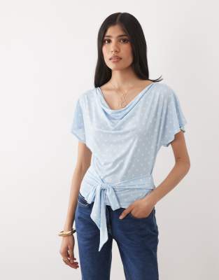 Miss Selfridge cowl neck top with batwing sleeves in polka dots