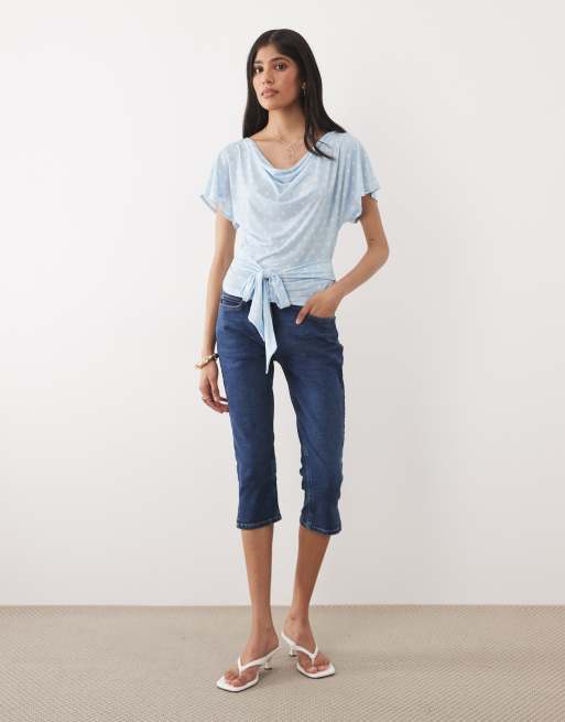 Miss Selfridge cowl neck top with batwing sleeves in polka dots, 2 of 4