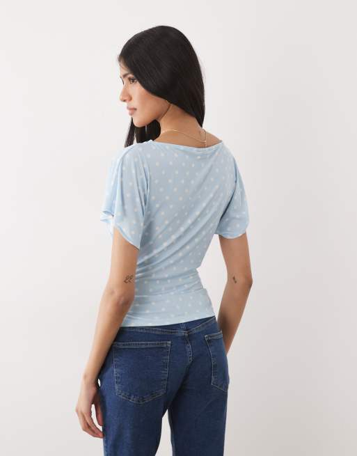 Miss Selfridge cowl neck top with batwing sleeves in polka dots, 4 of 4