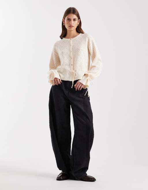 Miss Selfridge cozy peplum hem cardigan in buttermilk, 3 of 4