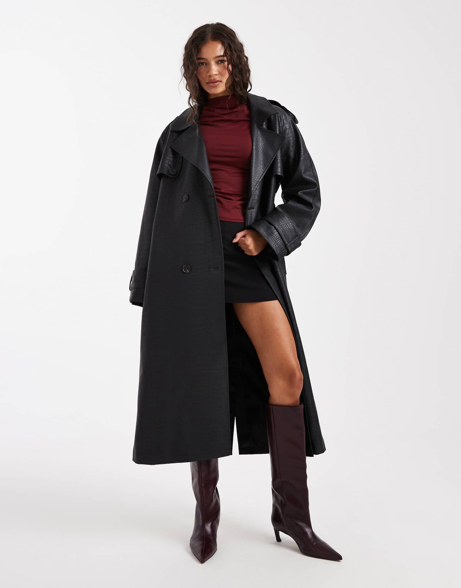 Черный тренч из потрескивающей искусственной кожи Miss Selfridge