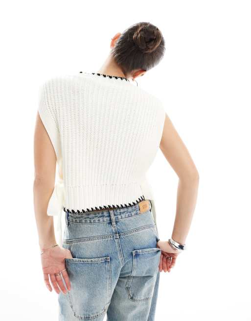 Miss Selfridge cream knit tank with tipping