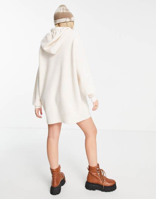 Miss Selfridge cream oversized long line hoodie dress CREAM