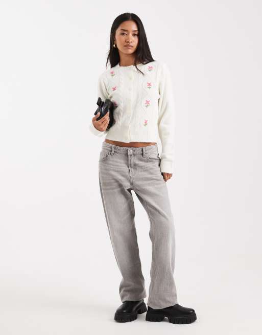 Miss Selfridge - Cremefarvet cardigan med broderi og kabelstriber, 3 af 4