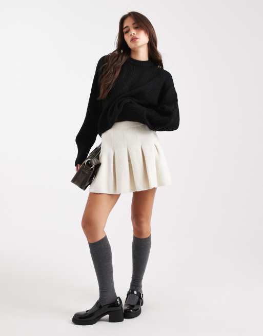 Miss Selfridge - Cremefarvet, strikket og plisseret mininederdel, 2 af 5