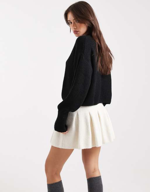 Miss Selfridge - Cremefarvet, strikket og plisseret mininederdel, 4 af 5