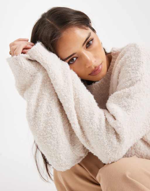 Miss Selfridge - Cremehvid løstsiddende trøje i strikket bouclé, 2 af 4