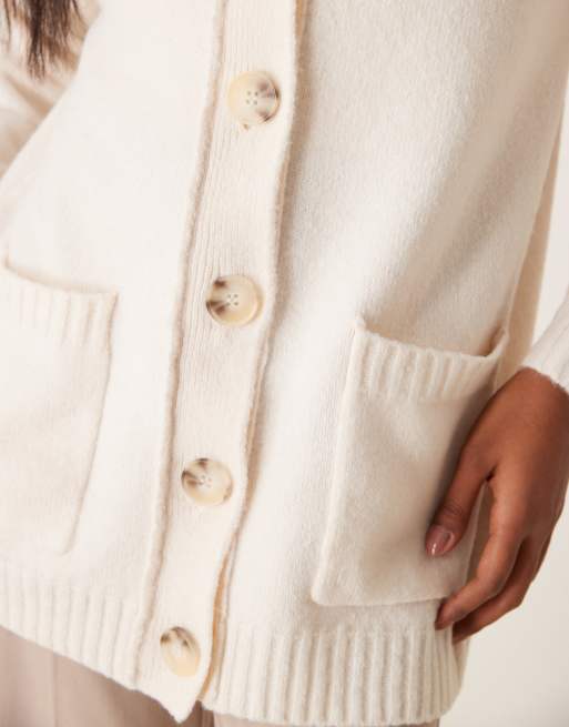 Miss Selfridge - Cremehvid mellemlang cardigan med sømdetaljer, 4 af 4