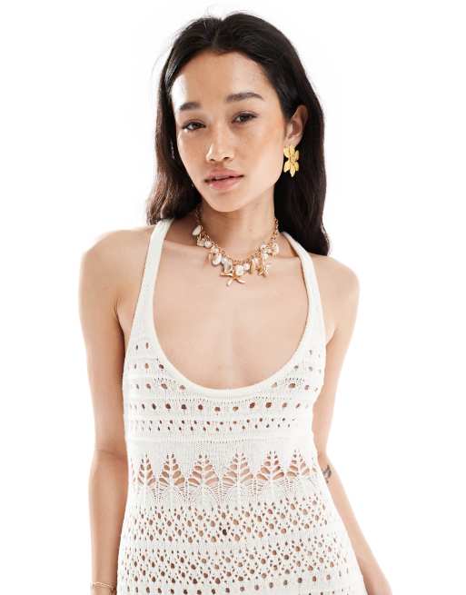Miss Selfridge - Cremehvid minikjole med flæser og hæklet look, 4 af 4