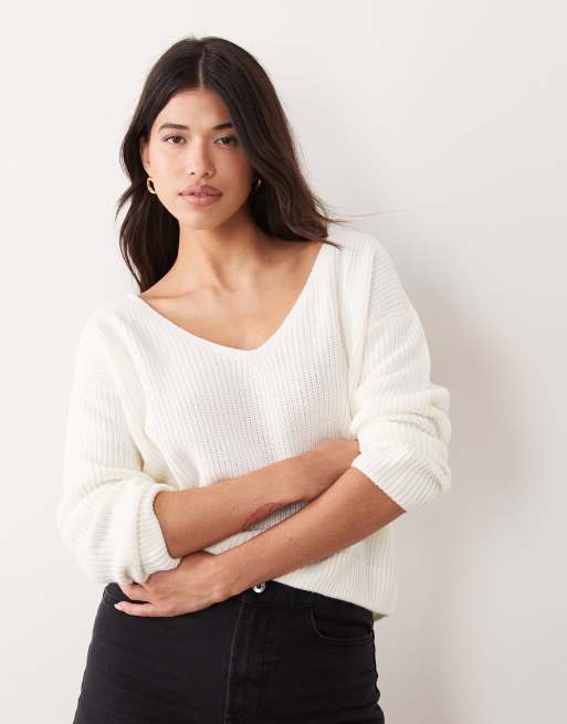 Miss Selfridge - Cremehvid strikket top med gitterryg og blonder, 4 af 4