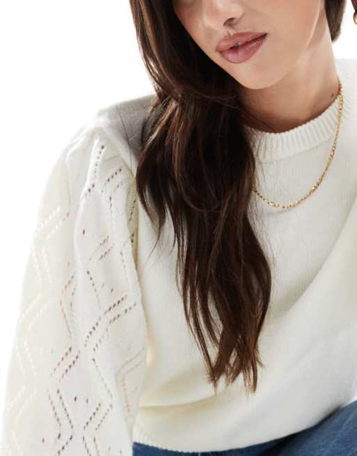Miss Selfridge - Cremehvid striktrøje med pointelle-syninger, 3 af 4