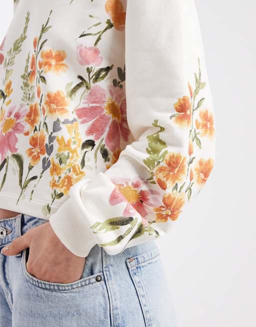 Miss Selfridge - Cremehvid sweatshirt med blomstermønster, 4 af 4