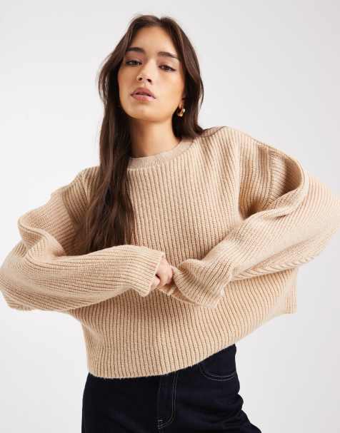 Miss Selfridge crew neck batwing jumper in light stone - view 1