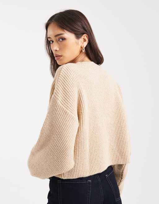 Miss Selfridge crew neck batwing jumper in light stone, 4 of 4