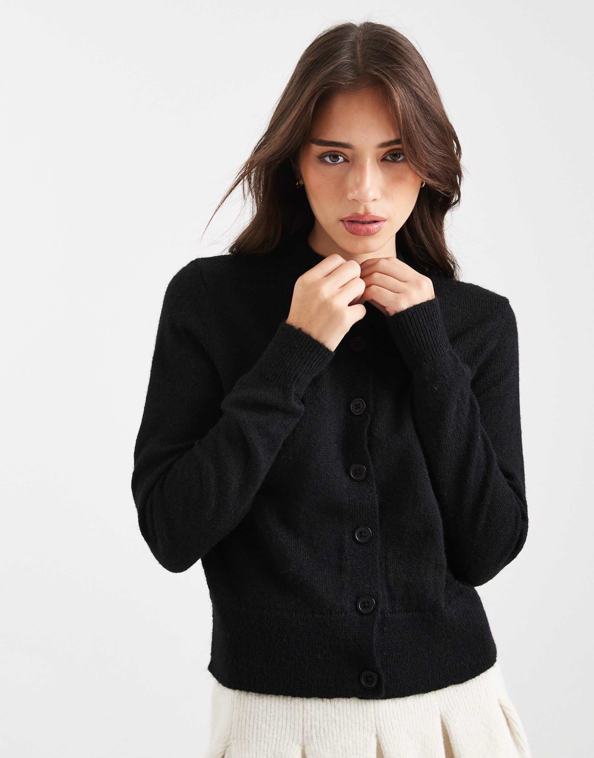 miss selfridge crew neck cardigan in black