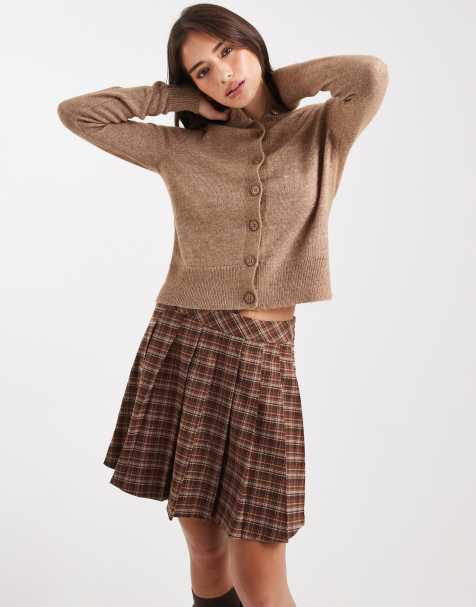 Miss Selfridge crew neck cardigan in camel - view 1