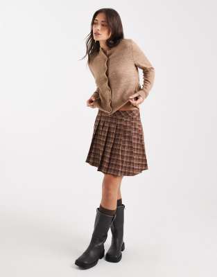 Miss Selfridge Crew Neck Cardigan In Brown