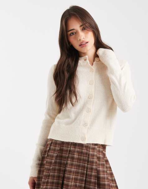 Miss Selfridge crew neck cardigan in cream - view 1