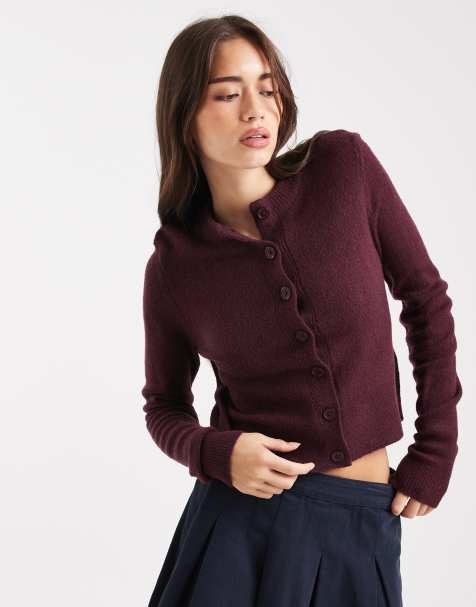 Miss Selfridge crew neck cardigan in plum - view 1