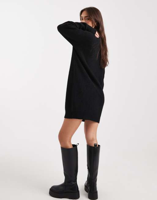 Miss Selfridge - Robe courte ras de cou en maille - Noir