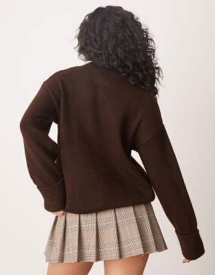 Miss Selfridge crew neck knitted jumper in brown