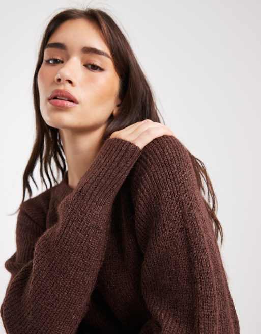 Miss Selfridge crew neck knitted mini dress in chocolate, 3 of 4