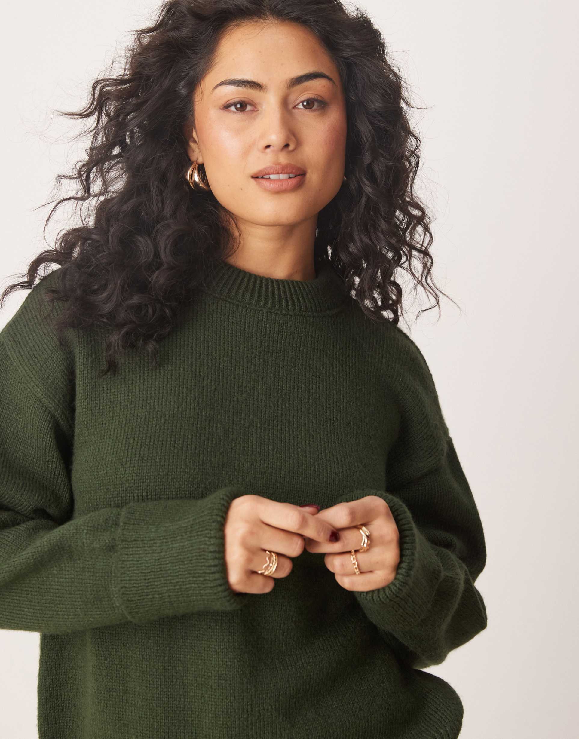 miss selfridge crew neck knitted sweater in forest green