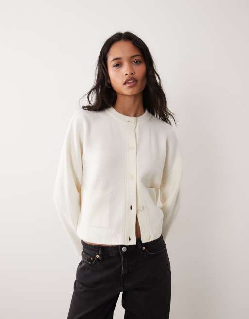Miss Selfridge crew neck pocket detail cardigan in cream, 4 of 4