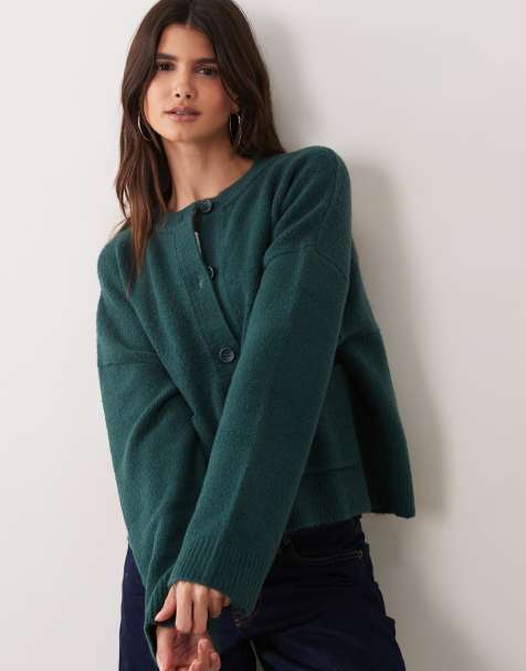 Miss Selfridge crew neck pocket detail cardigan in green - view 1