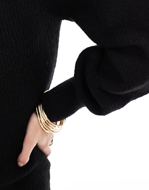 Black Puff Sleeve Knit Mini Dress Black Puff Sleeve Knit Mini Dress