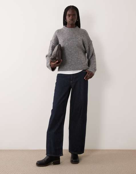Miss Selfridge crew neck slouch jumper in charcoal - view 1