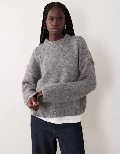 Miss Selfridge crew neck slouch jumper in charcoal, 2 of 4