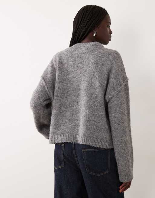 Miss Selfridge crew neck slouch jumper in charcoal, 3 of 4