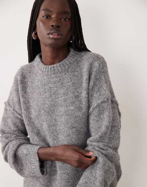 Miss Selfridge crew neck slouch jumper in charcoal, 4 of 4