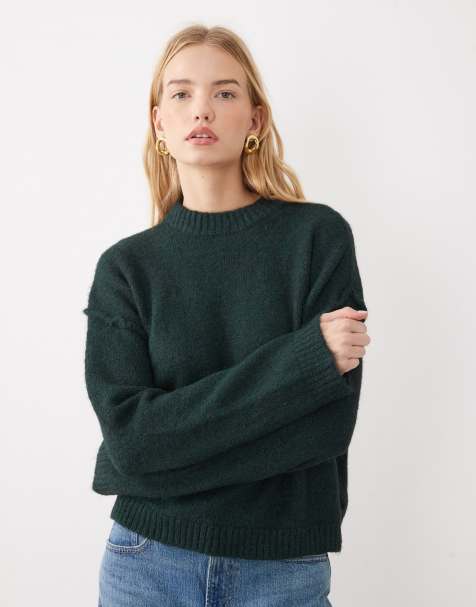 Miss Selfridge crew neck slouch jumper in forest green - view 1