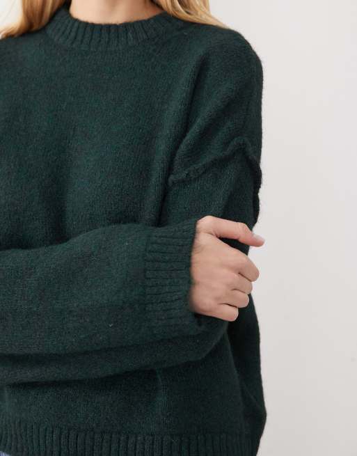 Miss Selfridge crew neck slouch jumper in forest green, 4 of 4
