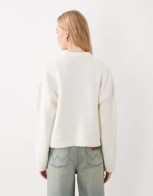 Miss Selfridge crew neck slouch sweater in cream, 4 of 4