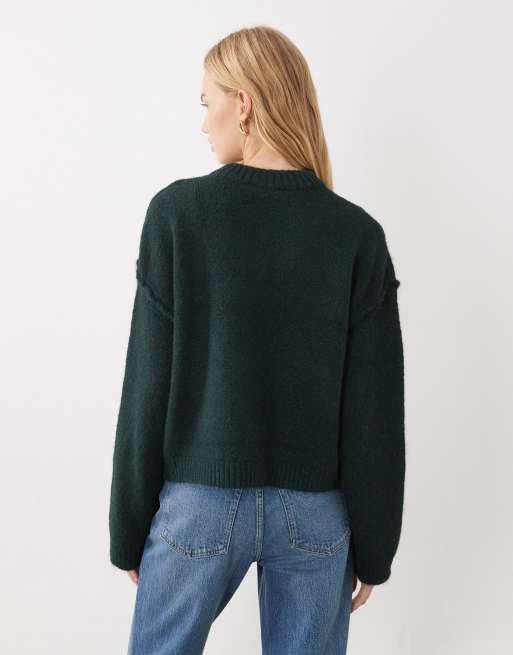 Miss Selfridge crew neck slouch sweater in dark green, 3 of 4