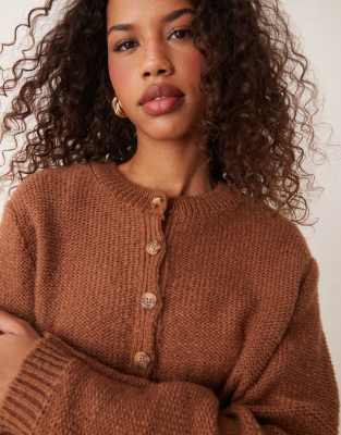 Кардиган из фактурной вязки с круглым вырезом Miss Selfridge шоколадного цвета 8790₽