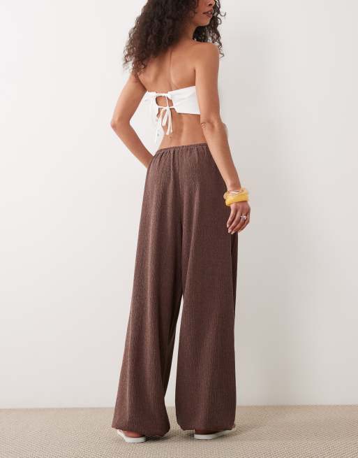 Miss Selfridge crinkle balloon pants in brown (part of a set), 4 of 5