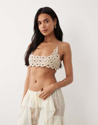 Miss Selfridge Crochet Beach Bra Top In White