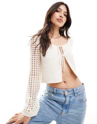 Miss Selfridge Crochet Bow Detail Cardigan-neutral